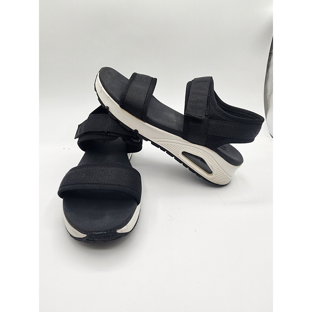 Skechers Uno New Heights Black Strappy Platform Wedge Sandals Size 8